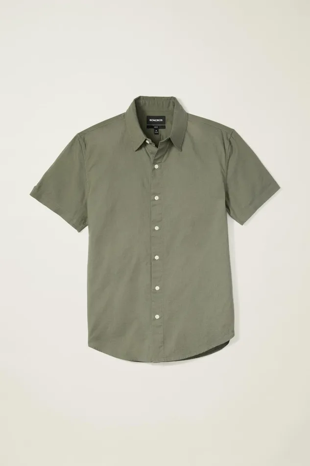 Men Casual Shirts Bonobos Riviera Short Sleeve Shirt Olive Oxford