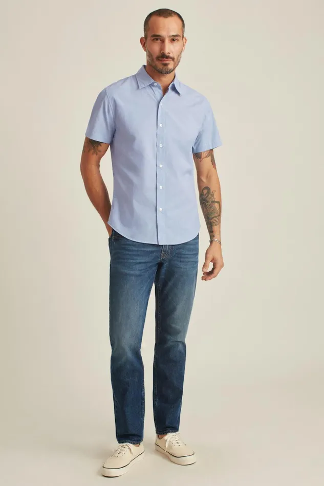 Men Casual Shirts Bonobos Riviera Short Sleeve Shirt River Blue End On End