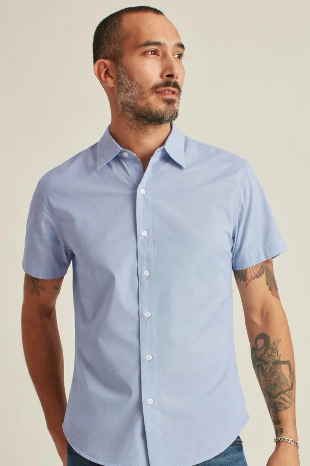 Men Casual Shirts Bonobos Riviera Short Sleeve Shirt River Blue End On End