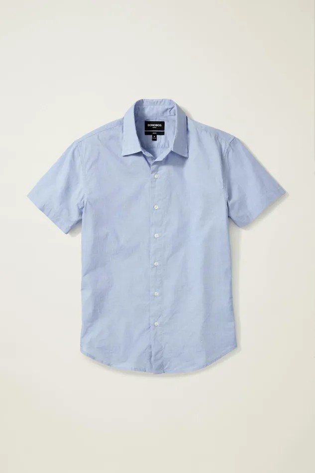 Men Casual Shirts Bonobos Riviera Short Sleeve Shirt River Blue End On End