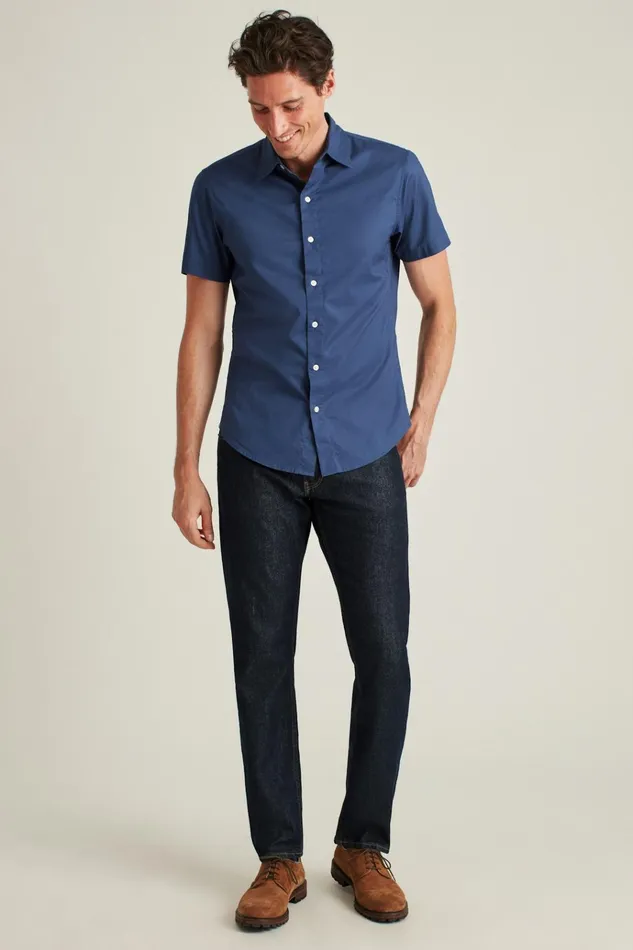 Men Casual Shirts Bonobos Riviera Short Sleeve Shirt Solid Navy