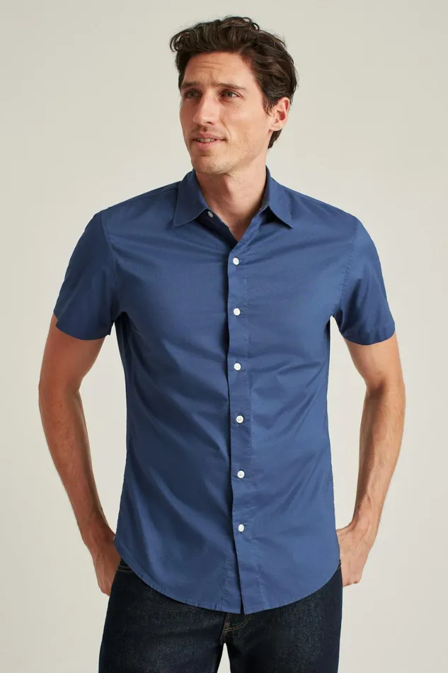 Men Casual Shirts Bonobos Riviera Short Sleeve Shirt Solid Navy
