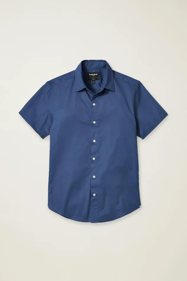 Men Casual Shirts Bonobos Riviera Short Sleeve Shirt Solid Navy