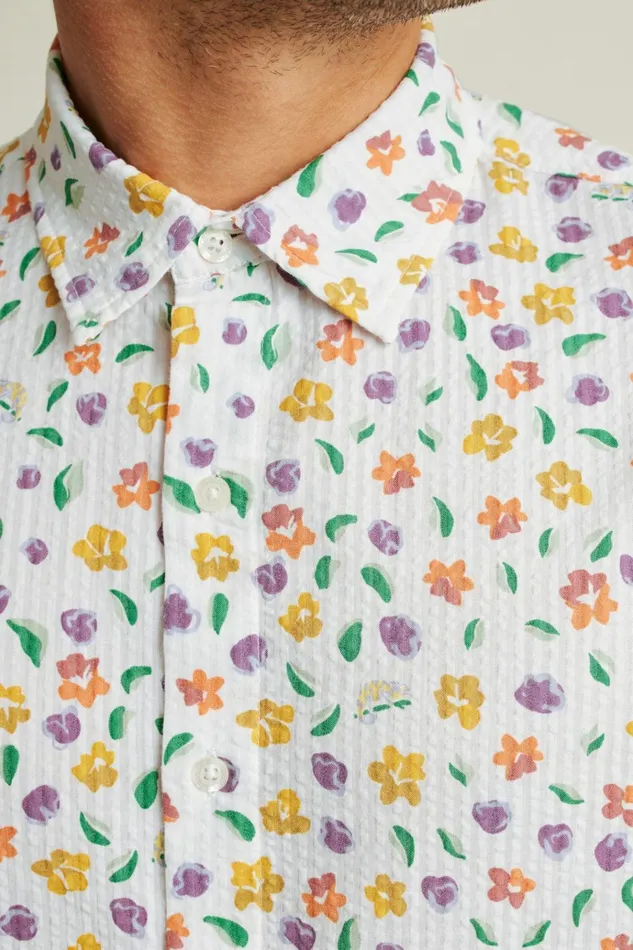 Men Casual Shirts Bonobos Riviera Short Sleeve Shirt White Chameleon Seersucker