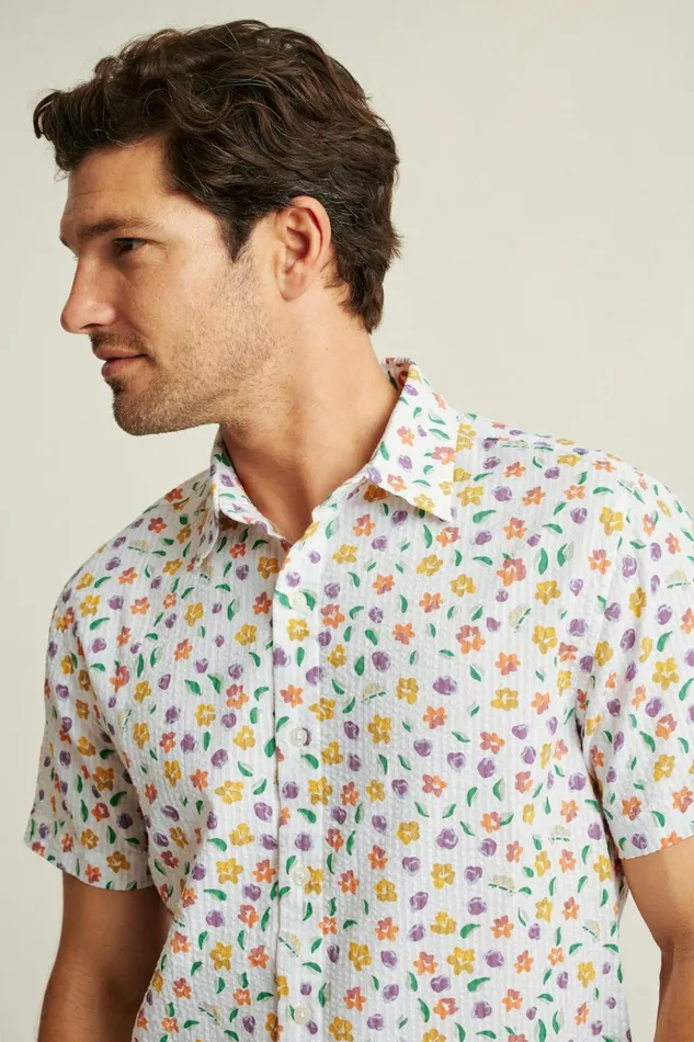 Men Casual Shirts Bonobos Riviera Short Sleeve Shirt White Chameleon Seersucker