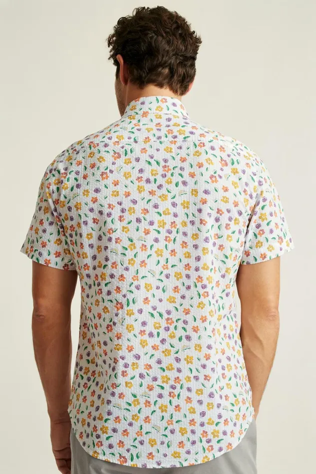Men Casual Shirts Bonobos Riviera Short Sleeve Shirt White Chameleon Seersucker