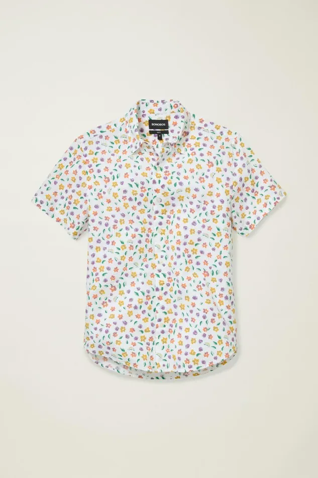 Men Casual Shirts Bonobos Riviera Short Sleeve Shirt White Chameleon Seersucker