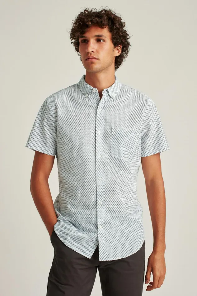 Men Casual Shirts Bonobos Riviera Short Sleeve Shirt White Seersucker Duane Flower