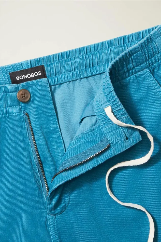 Men Casual Shorts Bonobos Drawstring Club Shorts Blue Micro Cord
