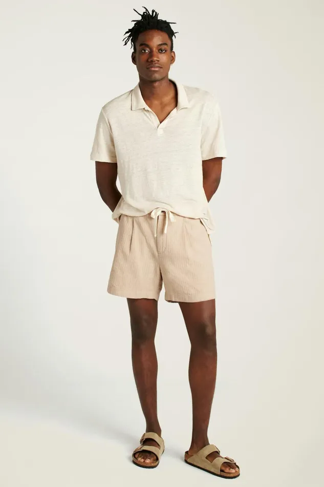 Men Casual Shorts Bonobos Linen Blend Boardwalk Short Taupe Stripe
