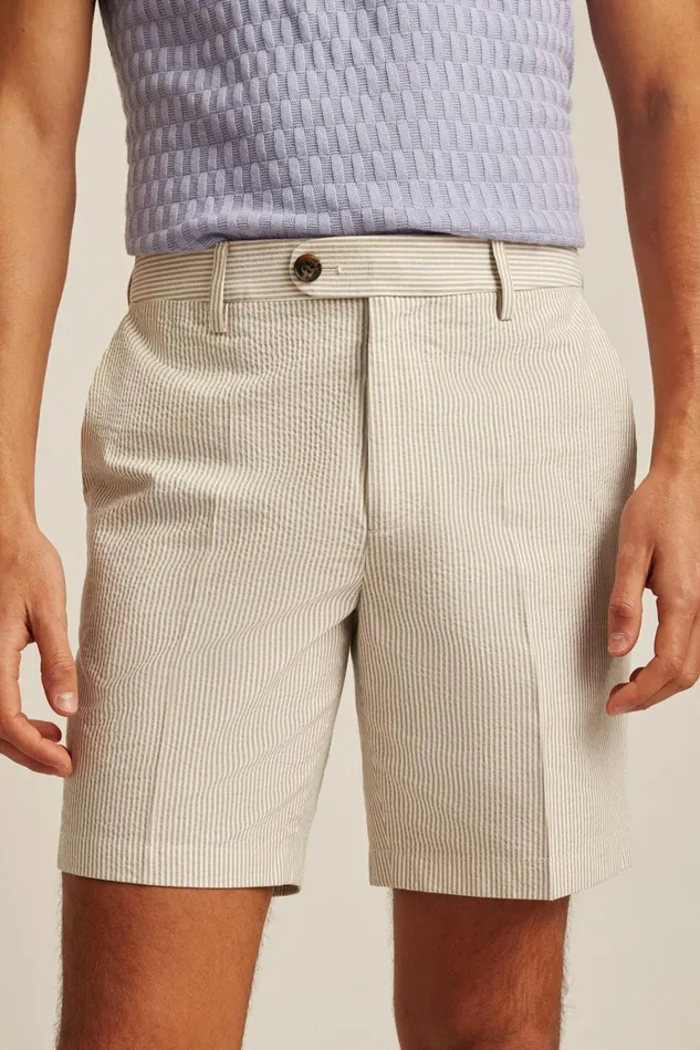 Men Chino Shorts Bonobos Italian Stretch Chino Shorts Khaki And White Seersucker Stripe