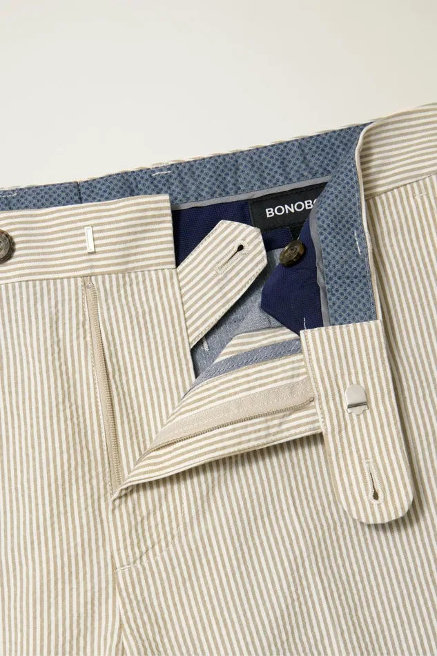 Men Chino Shorts Bonobos Italian Stretch Chino Shorts Khaki And White Seersucker Stripe