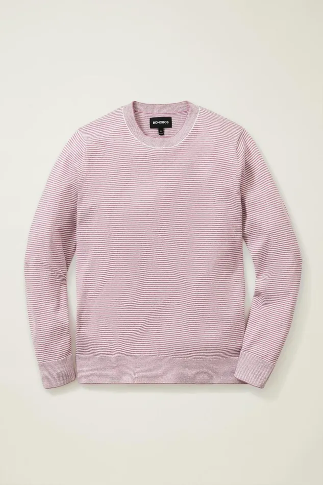 Men Crew and VNeck Sweaters Bonobos Soft Air Novelty Crew Plum Stripe