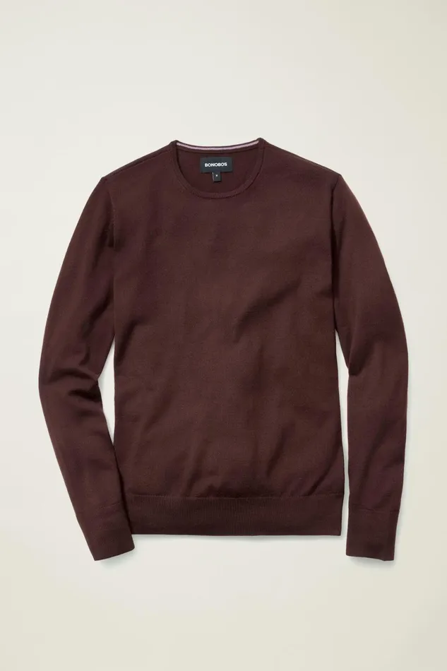 Men Crew and VNeck Sweaters Bonobos Washable Merino Crew Neck Sweater Chocolate Brown