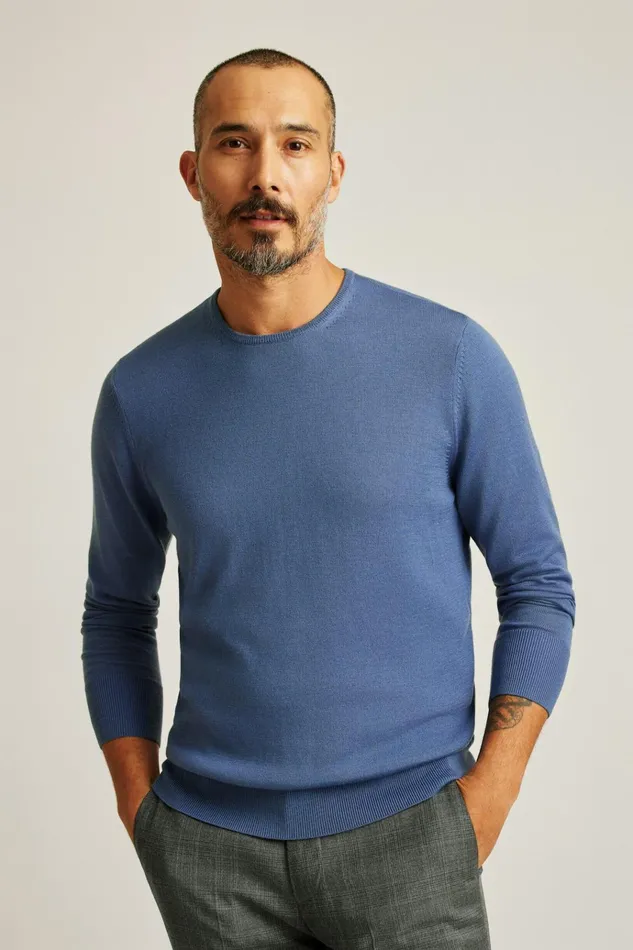 Men Crew and VNeck Sweaters Bonobos Washable Merino Crew Neck Sweater French Blue