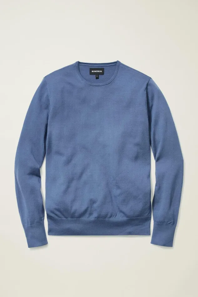 Men Crew and VNeck Sweaters Bonobos Washable Merino Crew Neck Sweater French Blue
