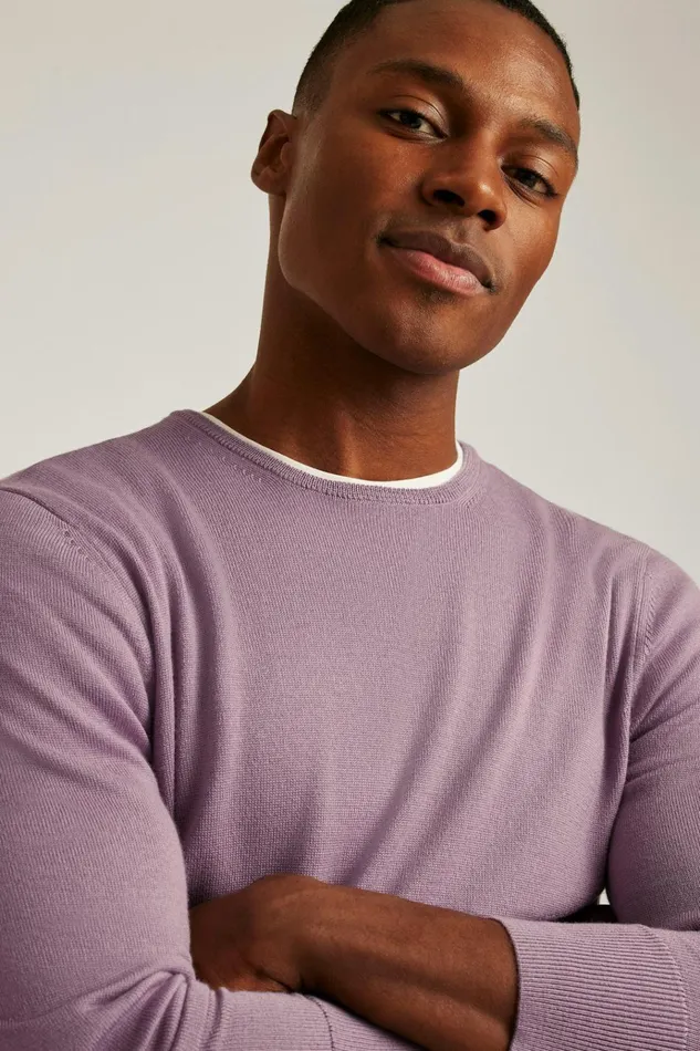 Men Crew and VNeck Sweaters Bonobos Washable Merino Crew Neck Sweater Lilac