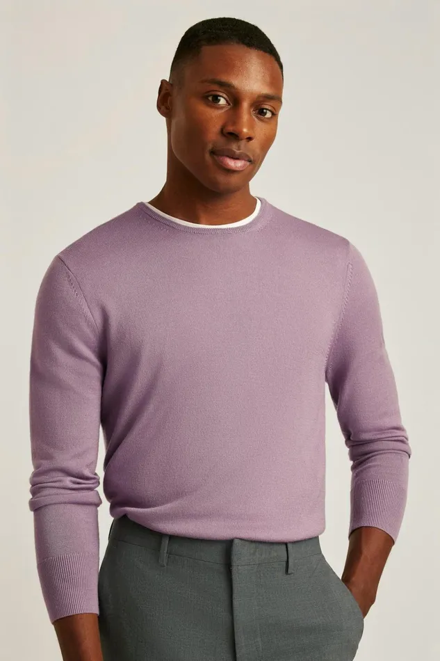 Men Crew and VNeck Sweaters Bonobos Washable Merino Crew Neck Sweater Lilac