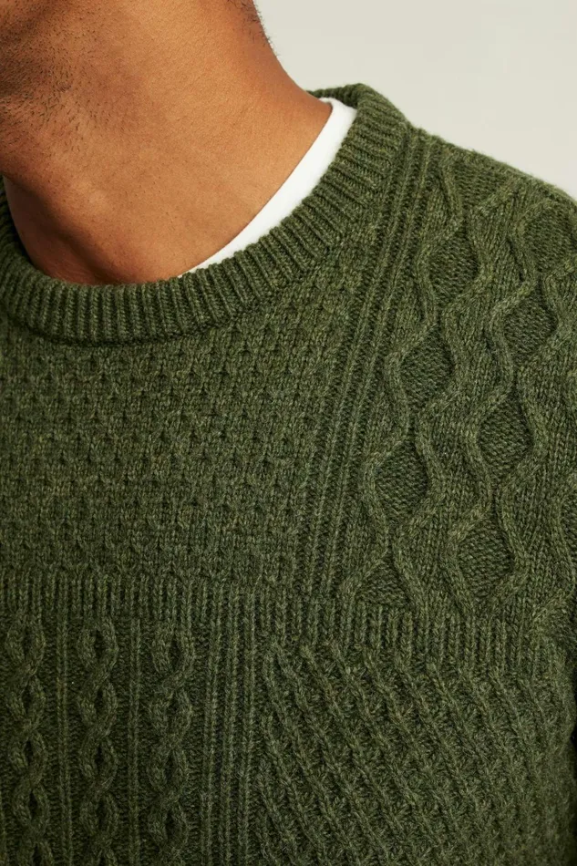 Men Crew and VNeck Sweaters Bonobos Wool Cable Crew Neck Sweater Thyme Green