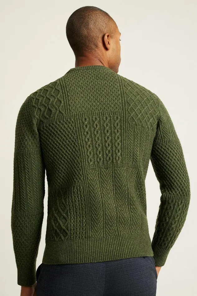 Men Crew and VNeck Sweaters Bonobos Wool Cable Crew Neck Sweater Thyme Green