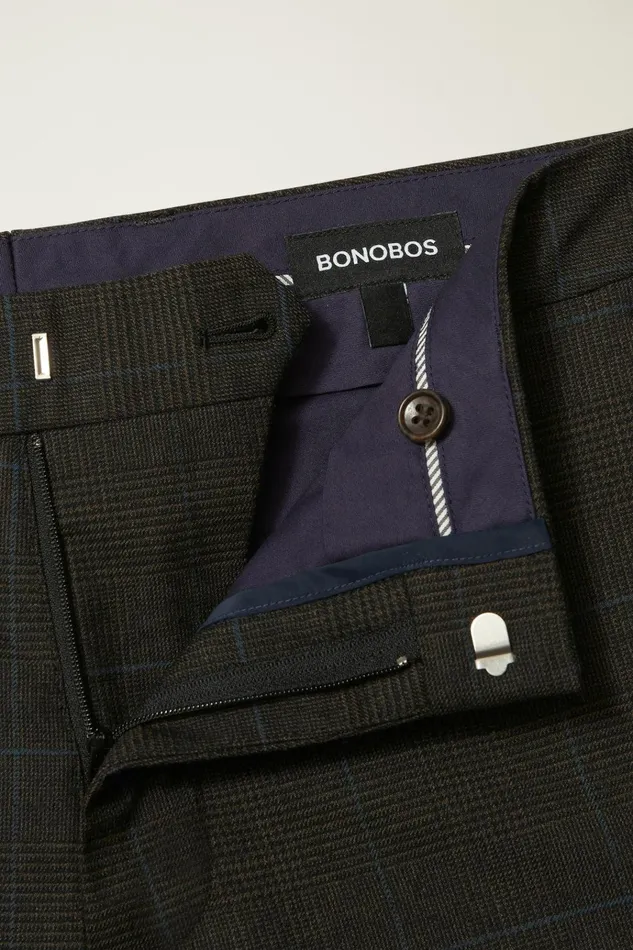 Men Dress Pants Bonobos Jetsetter Wool Dress Pant Brown Light Blue Deco Plaid