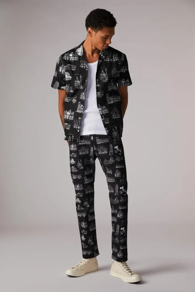 Men Fiorucci City Print Bowling Shirt Black Black Men Fiorucci City Print Bowling Shirt Black Black