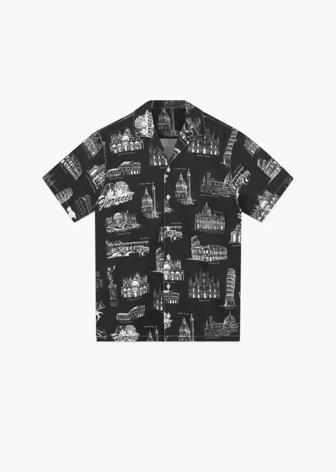 Men Fiorucci City Print Bowling Shirt Black Black Men Fiorucci City Print Bowling Shirt Black Black