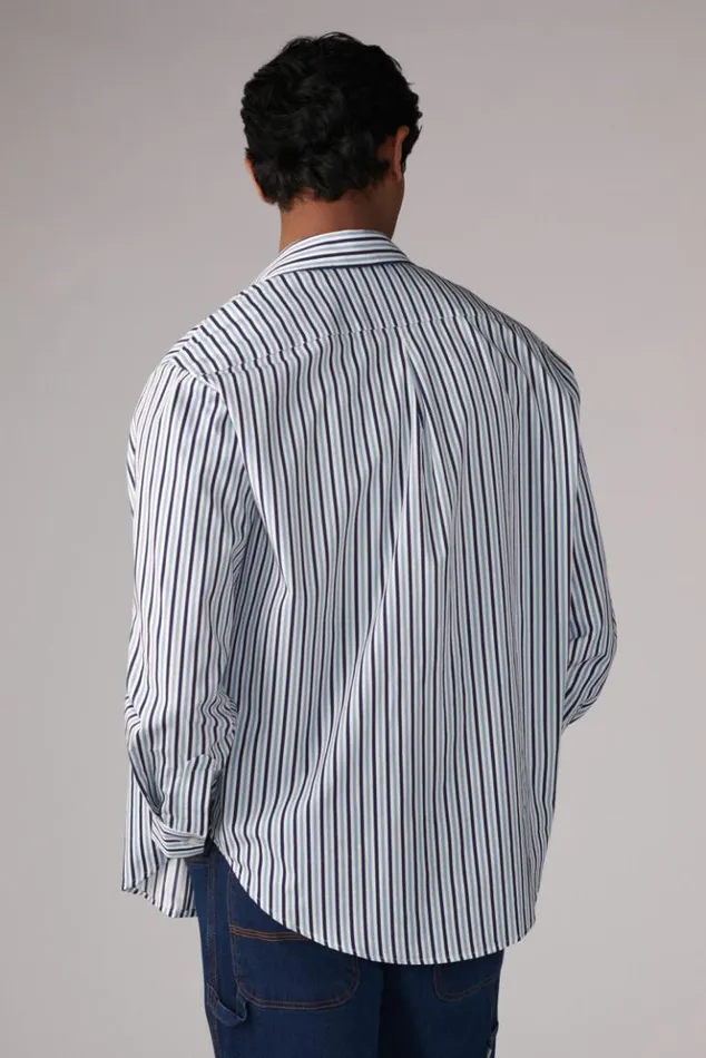 Men Fiorucci Milano Stamp Stripe Shirt Blue Blue Men Fiorucci Milano Stamp Stripe Shirt Blue Blue