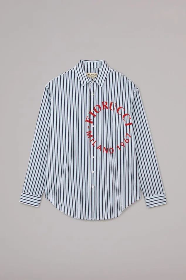 Men Fiorucci Milano Stamp Stripe Shirt Blue Blue Men Fiorucci Milano Stamp Stripe Shirt Blue Blue