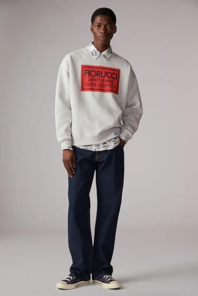 Men Fiorucci Safety Jeans Logo Sweatshirt Grey Grey