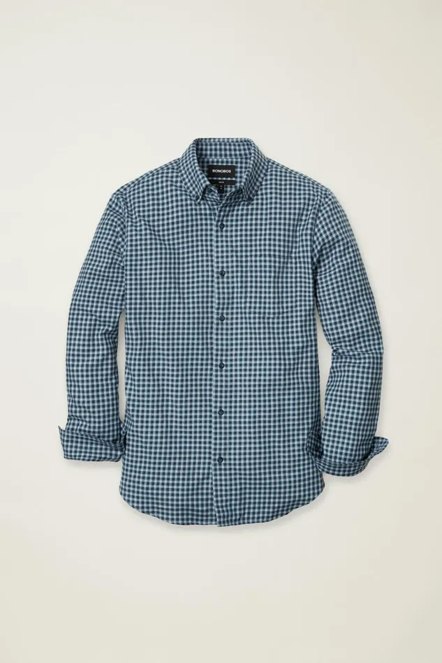 Men Flannels and Shirt Jackets Bonobos Everyday Lightweight Flannel Shirt Black Blue Plaid