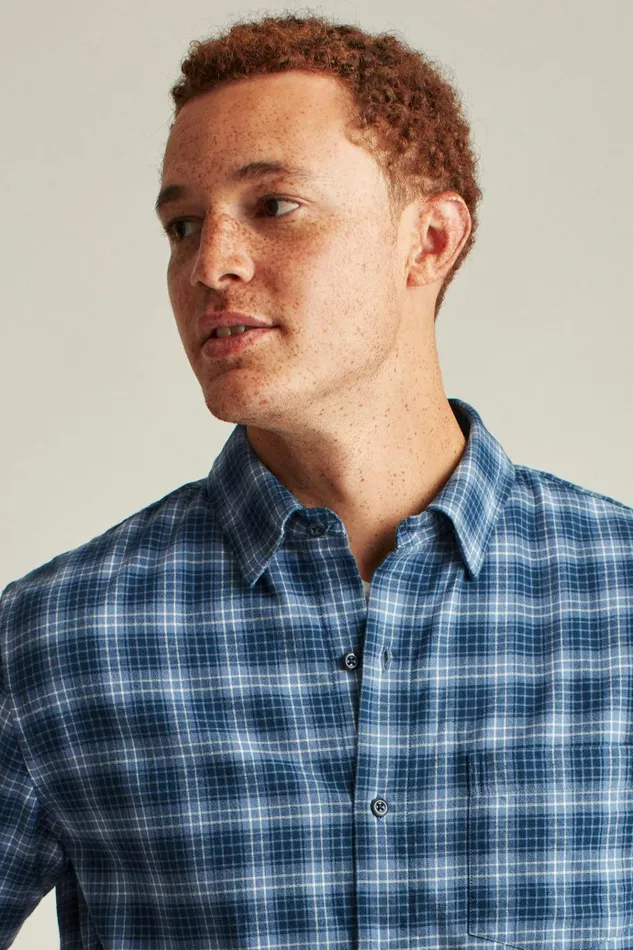 Men Flannels and Shirt Jackets Bonobos Everyday Lightweight Flannel Shirt Blue Bonfire Plaid
