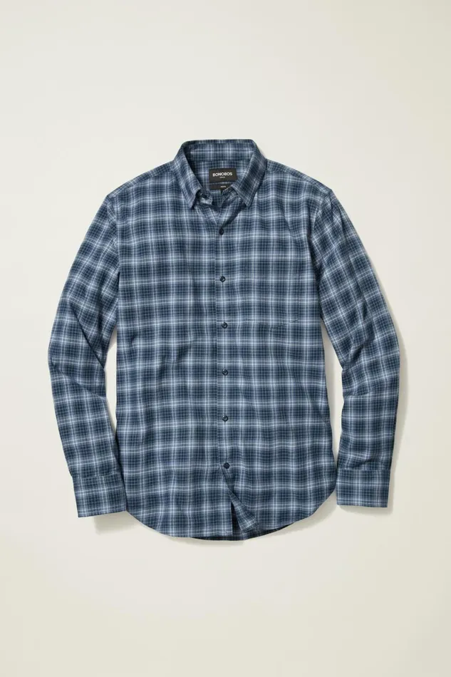 Men Flannels and Shirt Jackets Bonobos Everyday Lightweight Flannel Shirt Blue Bonfire Plaid