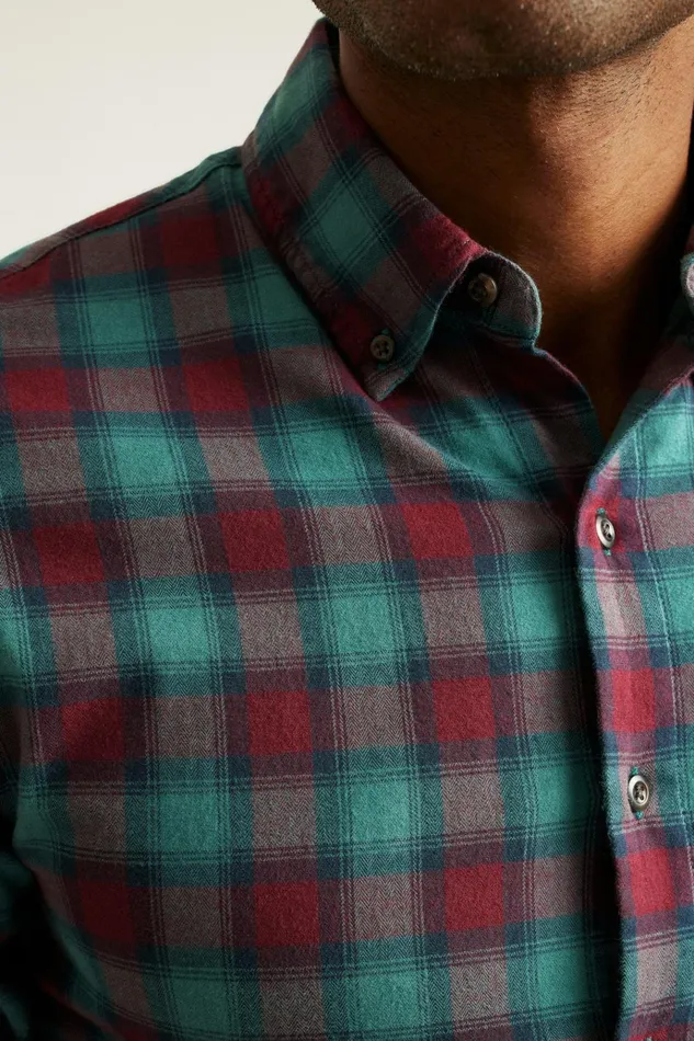 Men Flannels and Shirt Jackets Bonobos Everyday Lightweight Flannel Shirt Burgundy Sage Plaid