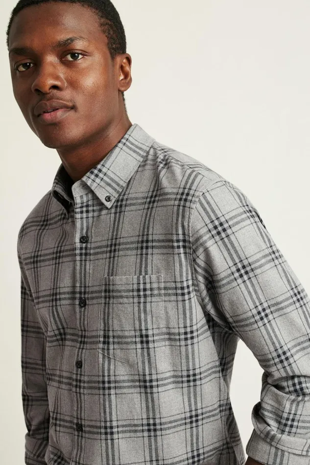 Men Flannels and Shirt Jackets Bonobos Everyday Lightweight Flannel Shirt Grey Darien Plaid