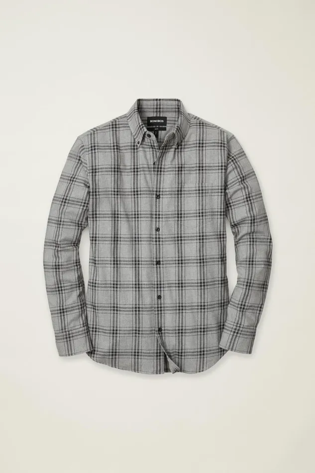 Men Flannels and Shirt Jackets Bonobos Everyday Lightweight Flannel Shirt Grey Darien Plaid