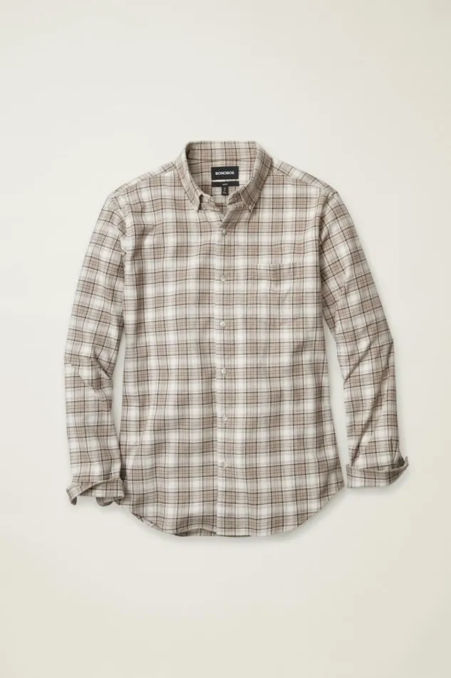 Men Flannels and Shirt Jackets Bonobos Everyday Lightweight Flannel Shirt Khaki Plaid