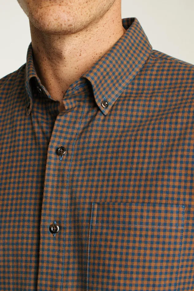 Men Flannels and Shirt Jackets Bonobos Everyday Lightweight Flannel Shirt Navy Blue Rust Check