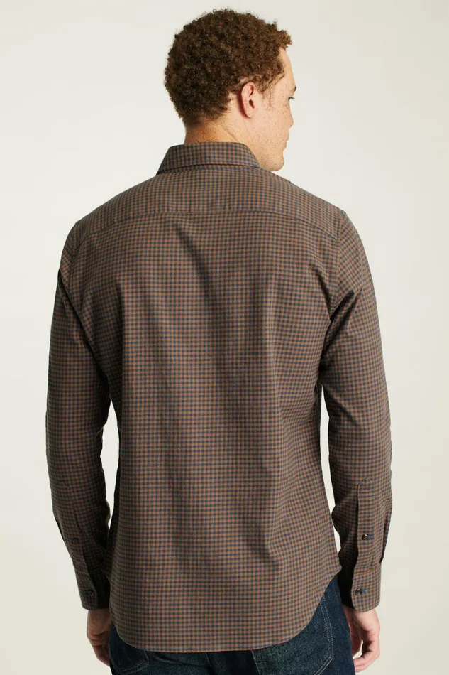 Men Flannels and Shirt Jackets Bonobos Everyday Lightweight Flannel Shirt Navy Blue Rust Check