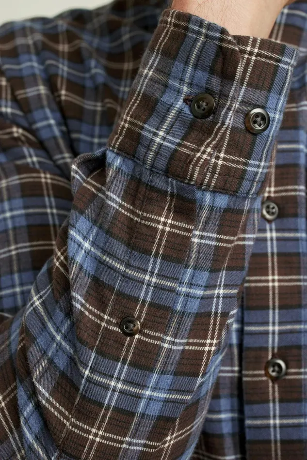 Men Flannels and Shirt Jackets Bonobos Everyday Lightweight Flannel Shirt Navy Chocolate Plaid