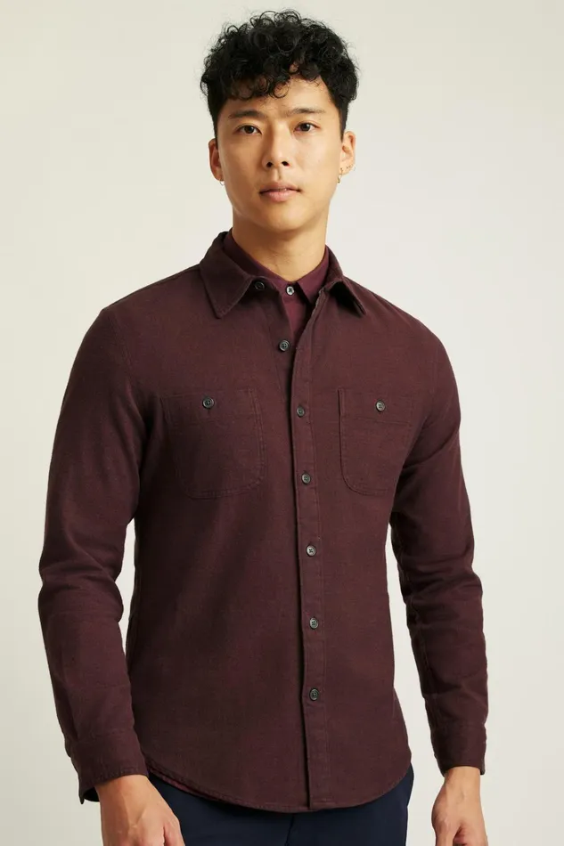 Men Flannels and Shirt Jackets Bonobos Fireside Flannel Shirt Burgundy Twill Dobby