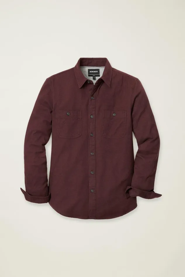 Men Flannels and Shirt Jackets Bonobos Fireside Flannel Shirt Burgundy Twill Dobby
