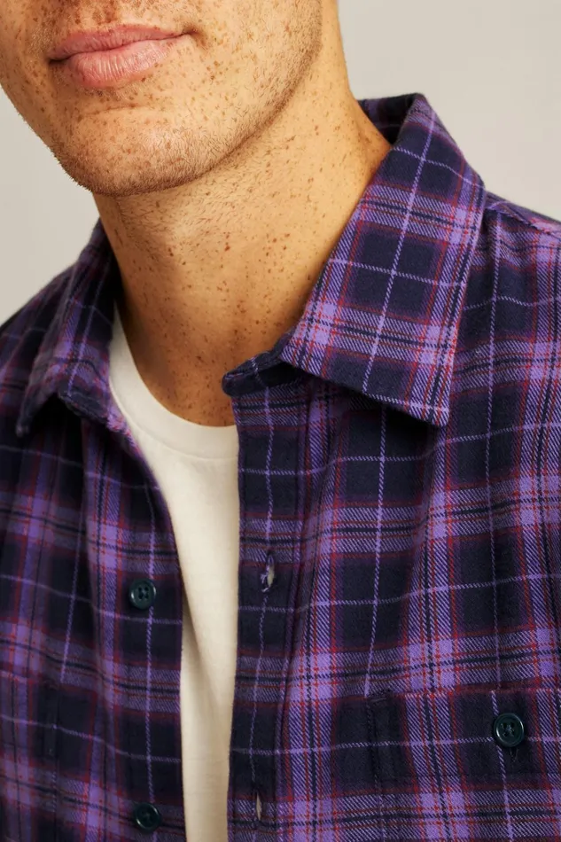 Men Flannels and Shirt Jackets Bonobos Fireside Flannel Shirt Dark Purple Plaid
