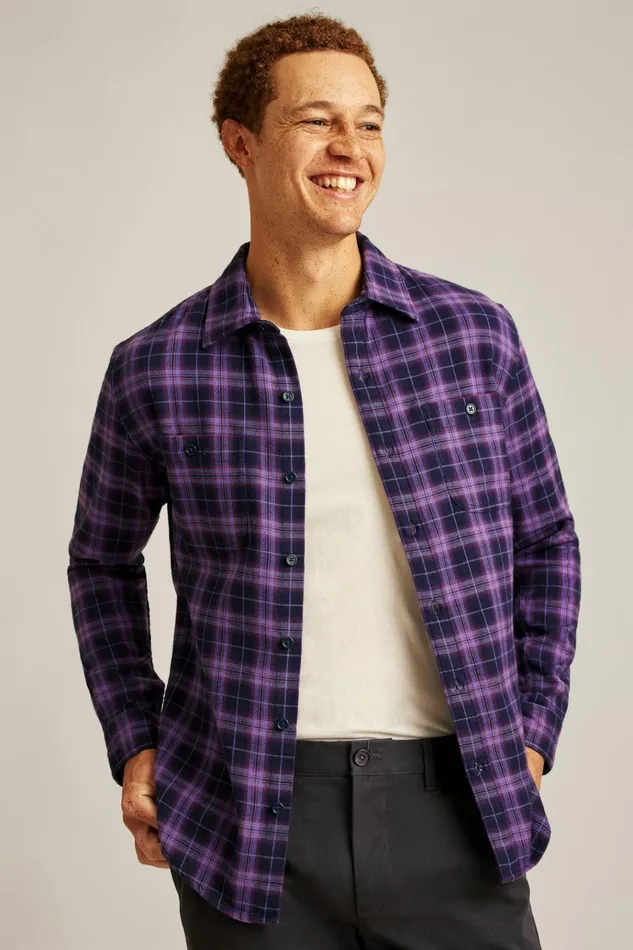 Men Flannels and Shirt Jackets Bonobos Fireside Flannel Shirt Dark Purple Plaid