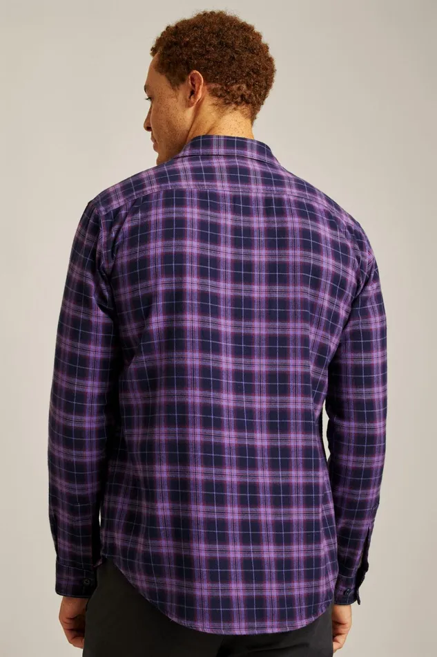 Men Flannels and Shirt Jackets Bonobos Fireside Flannel Shirt Dark Purple Plaid