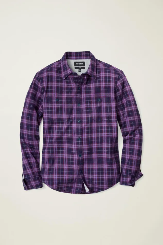 Men Flannels and Shirt Jackets Bonobos Fireside Flannel Shirt Dark Purple Plaid