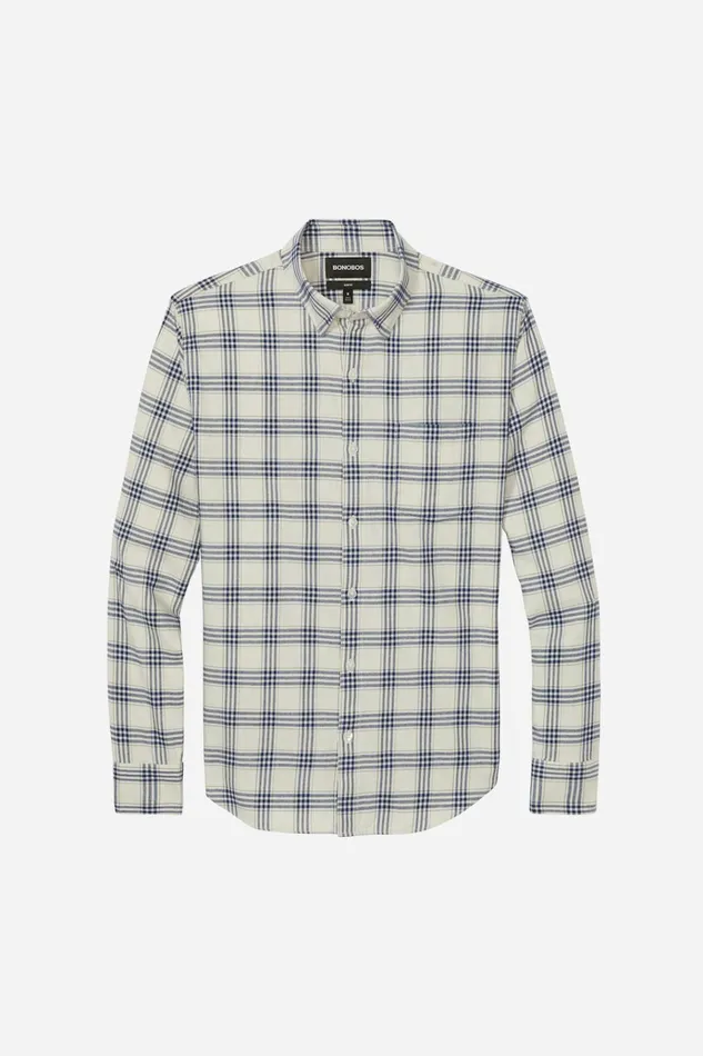 Men Flannels and Shirt Jackets Bonobos Lightweight Flannel Shirt Heather Dune Plaid
