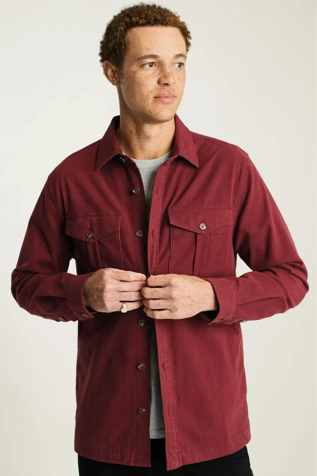 Men Flannels and Shirt Jackets Bonobos Moleskin Overshirt Heather Mahogany
