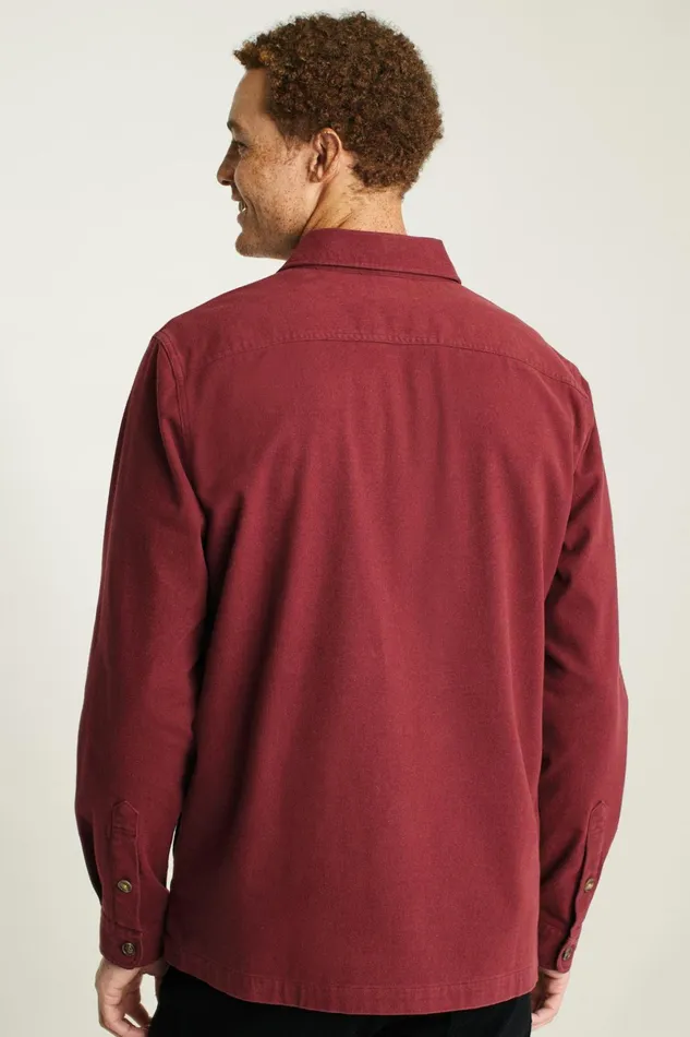 Men Flannels and Shirt Jackets Bonobos Moleskin Overshirt Heather Mahogany