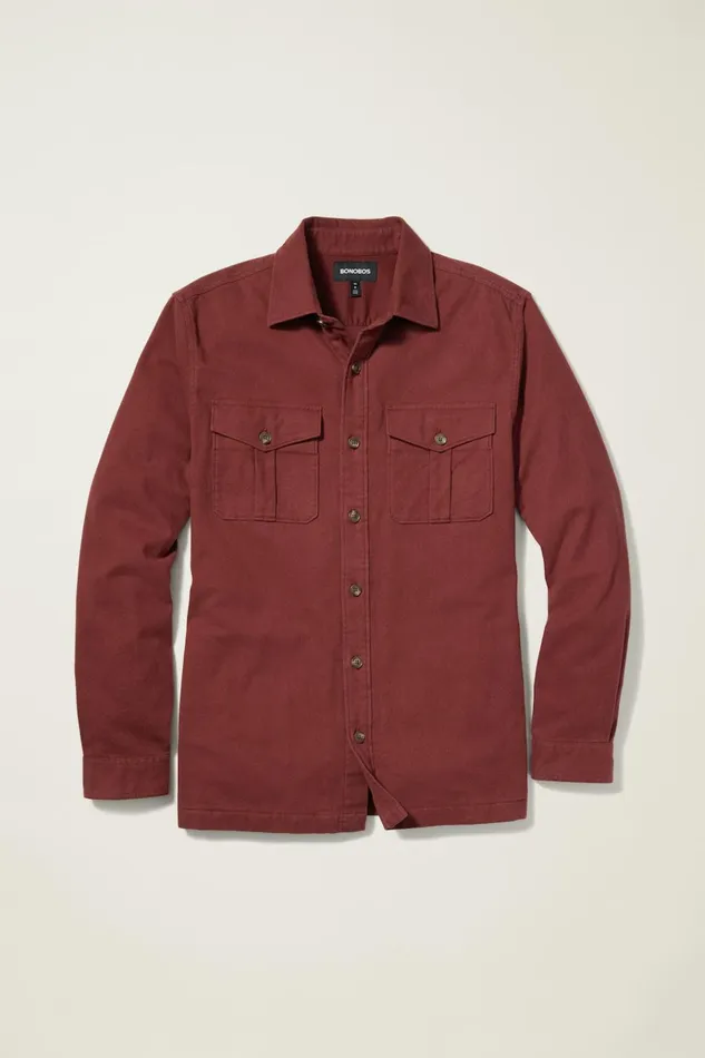 Men Flannels and Shirt Jackets Bonobos Moleskin Overshirt Heather Mahogany
